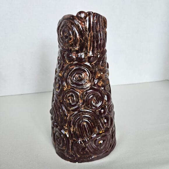 Signed Rustic Swirl Coiled Free Form Design Brown & Gold Pottery Vase - Picture 3 of 11